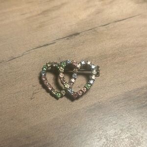 Vintage rhinestone double heart brooch perfect for Valentines Day!